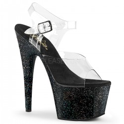 High Platforms Sandals Pleaser ADORE-708MG Clear/Black Glitter