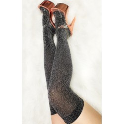 Silver Lurex Thigh High Socks Luna Polewear
