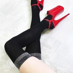 Black and Grey Thigh High Socks Luna Polewear