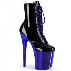High Platforms Ankle Boots Pleaser FLAMINGO-1020 Black patent/ Chrome Blue