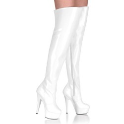 Platforms Thigh High Boots Pleaser KISS-3010 White patent