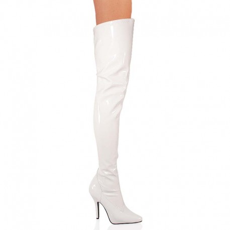 High Heels Thigh High Boots Pleaser SEDUCE-3000 White patent