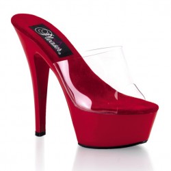 Platforms Heels Mules Pleaser KISS-201 Clear/Red